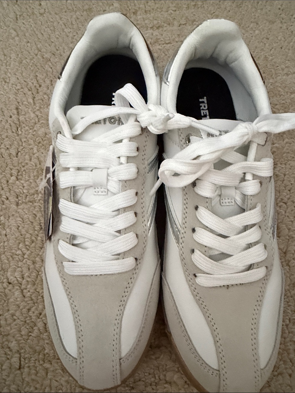 White & Light Silver Leather Sneakers